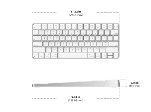 Diagram showing Apple Magic Keyboard with Touch ID size and dimensions