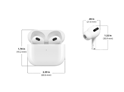 Diagram showing Apple AirPods Pro 1st Generation size and dimensions