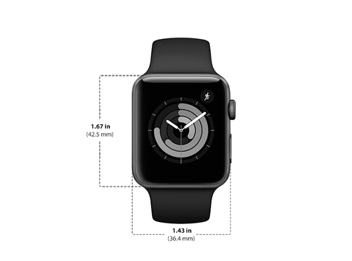 Diagram showing Apple Watch Series 3 42mm size and dimensions