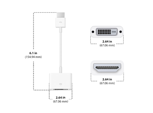 Diagram showing Apple HDMI to DVI Adapter size and dimensions