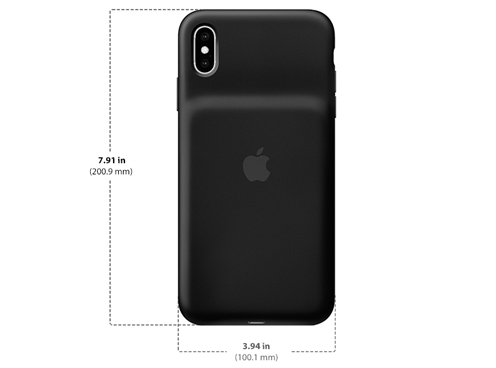 Diagram showing Apple iPhone Xs Max Smart Battery Case size and dimensions