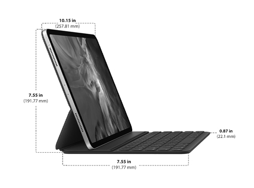 Diagram showing Apple Smart Keyboard Folio For 11-Inch iPad Pro size and dimensions