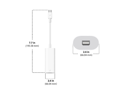 Diagram showing Apple Thunderbolt 3 USB-C To Thunderbolt 2 Adapter size and dimensions