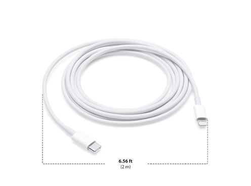 Diagram showing Apple USB-C to Lightning Cable 2M size and dimensions