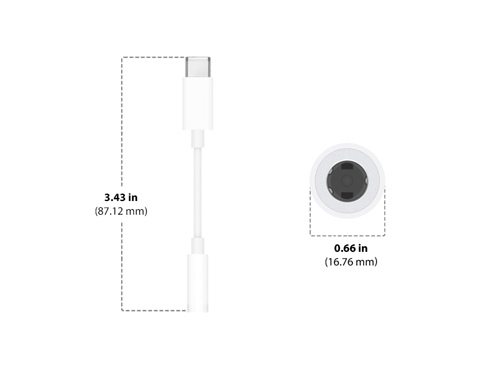 Diagram showing Apple USB-C To 3.5mm Headphone Jack Adapter size and dimensions