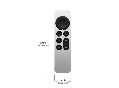 Diagram showing Apple TV Siri Remote 2nd Generation size and dimensions