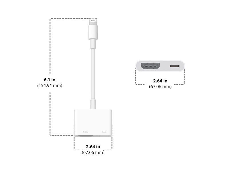 Diagram showing Apple Lightning To Digital AV Adapter size and dimensions
