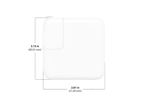 Diagram showing Apple 12W USB-C Power Adapter size and dimenions