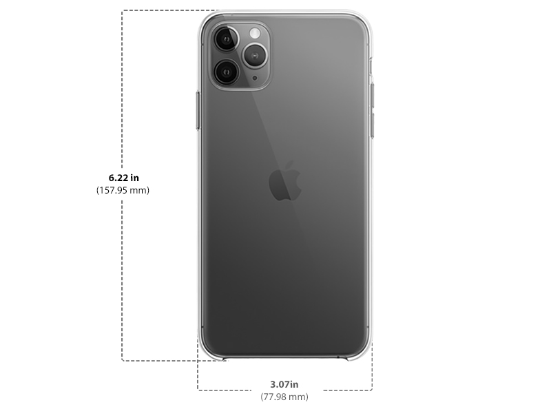 Diagram showing Apple Clear Case for iPhone 11 Pro Max size and dimensions