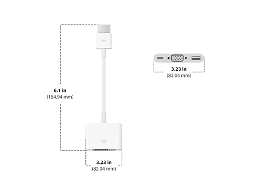Diagram showing Apple USB-C VGA Multiport Adapter size and dimensions
