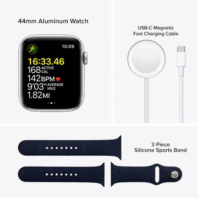 AppleWatch SE 44mm GPSモデルSilver Aluminum Case AbyssBlueSportBand Refurbished Apple Watch SE GPS, 44mm Silver Aluminum Case with S/M