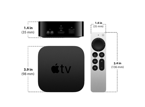 Diagram showing Apple TV HD 32Gb 4th Generation size and dimensions