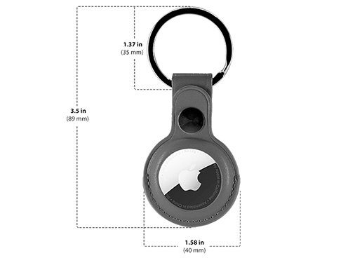 Diagram of key ring case for Apple Airtag with size and dimensions.