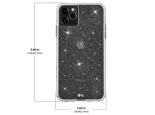 Diagram showing Case-Mate Sheer Crystal Case for iPhone 11 Pro size and dimension