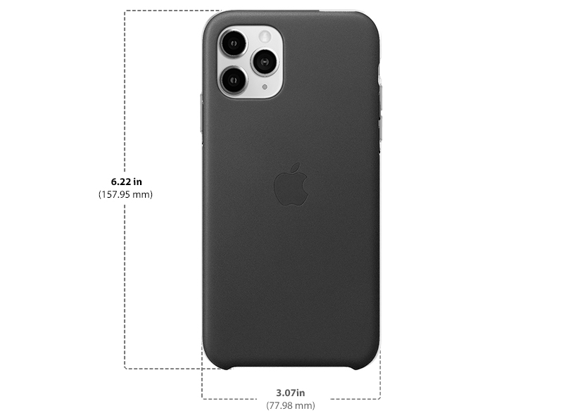 Diagram showing Apple Leather Case for iPhone 11 Pro size and dimensions