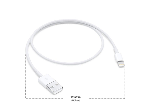 Diagram showing Apple Lightning to USB Cable 0.5M size and dimensions