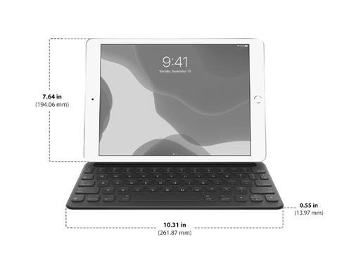 Diagram showing Apple Smart Keyboard For iPad and iPad Air size and dimensiosn