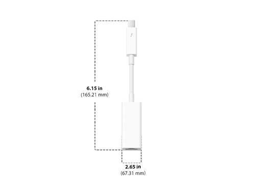 Diagram showing Apple Thunderbolt To Gigabit Ethernet Adapter size and dimensions
