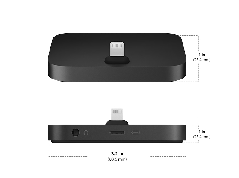 Diagram showing Apple iPhone Lightning Dock size and dimensions