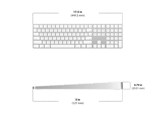 Diagram showing Apple Magic Full-size Keyboard with Numeric Keypad size and dimensions
