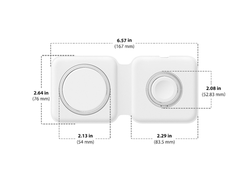 Diagram showing Apple MagSafe Duo Charger size and dimensions