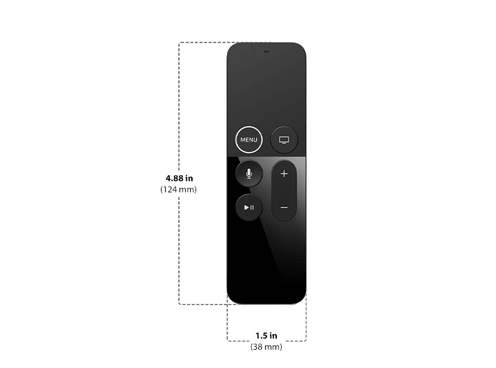 Diagram showing Apple TV Remote 1st Generation size and dimensions